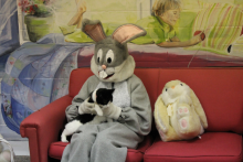 black and white cat with Easter Bunny